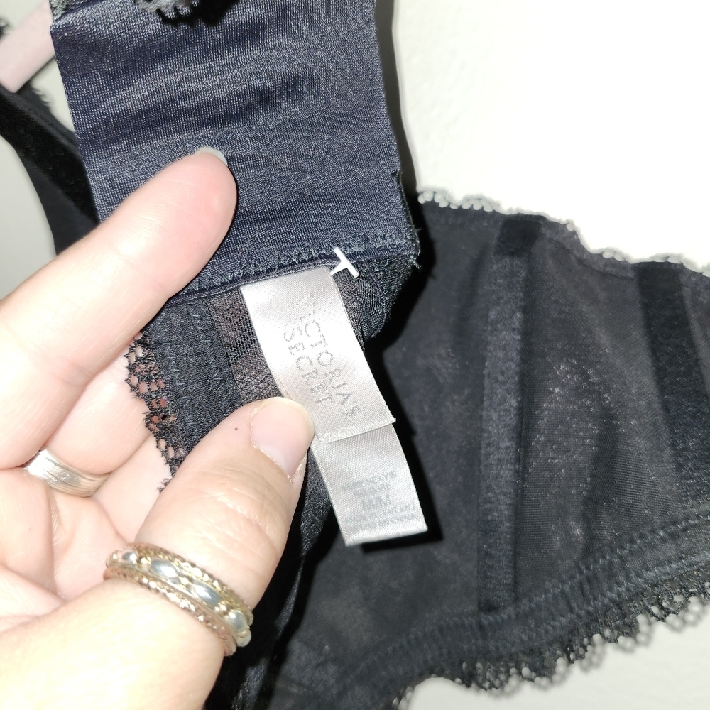 Victoria Secret Very Sexy No Wire Bustier Black Rhinestone Pushup Bra - Picture 5 of 7